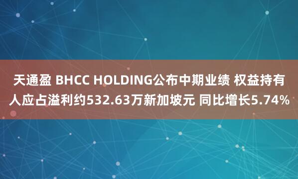 天通盈 BHCC HOLDING公布中期业绩 权益持有人应占溢利约532.63万新加坡元 同比增长5.74%